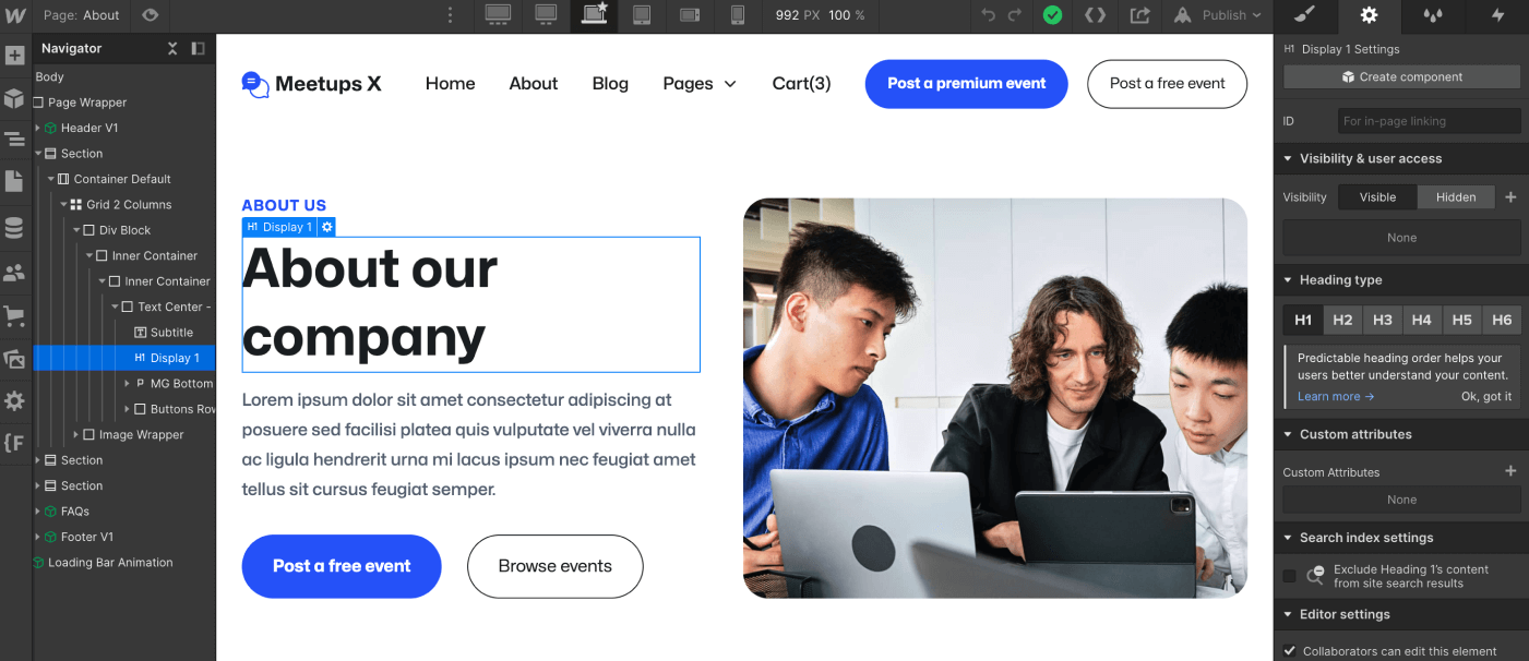 Static Content - Meetups X Webflow Template