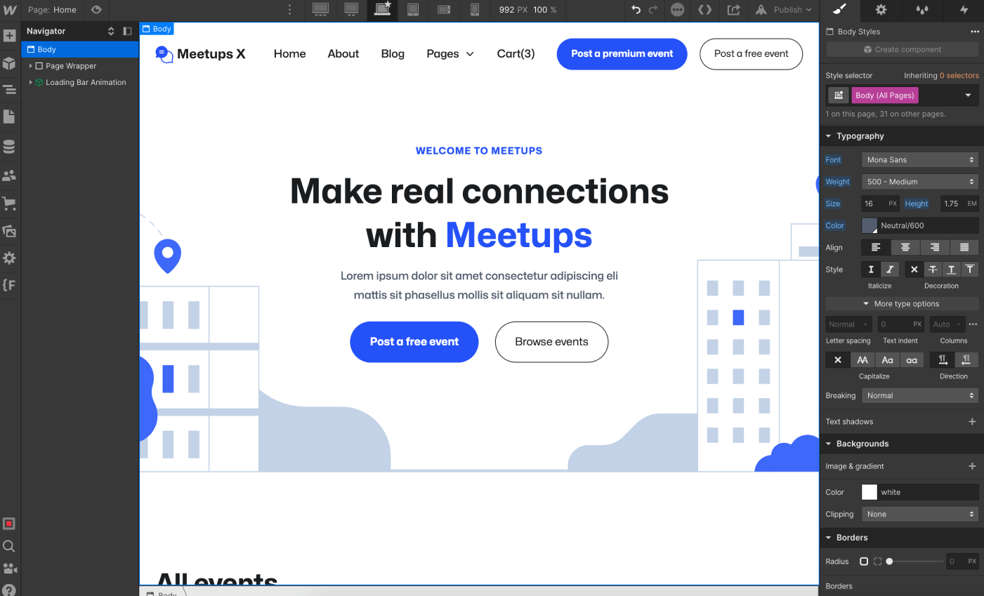 Typography - Meetups X Webflow Template