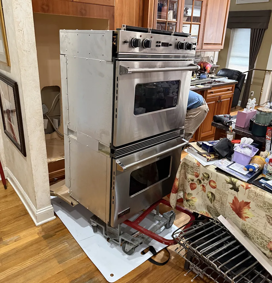 Viking double oven pulled out for repair in a Bridgewater NJ home