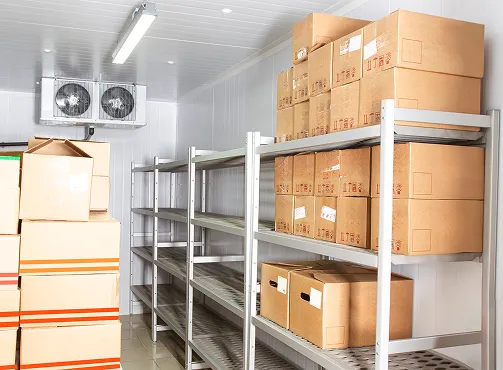 Interior of a commercial walk-in freezer with stainless steel shelving Claude responded: Interior of a commercial walk-in freezer with stainless steel shelving and evaporator unit — food storage cold roomInterior of a commercial walk-in freezer with stainl
