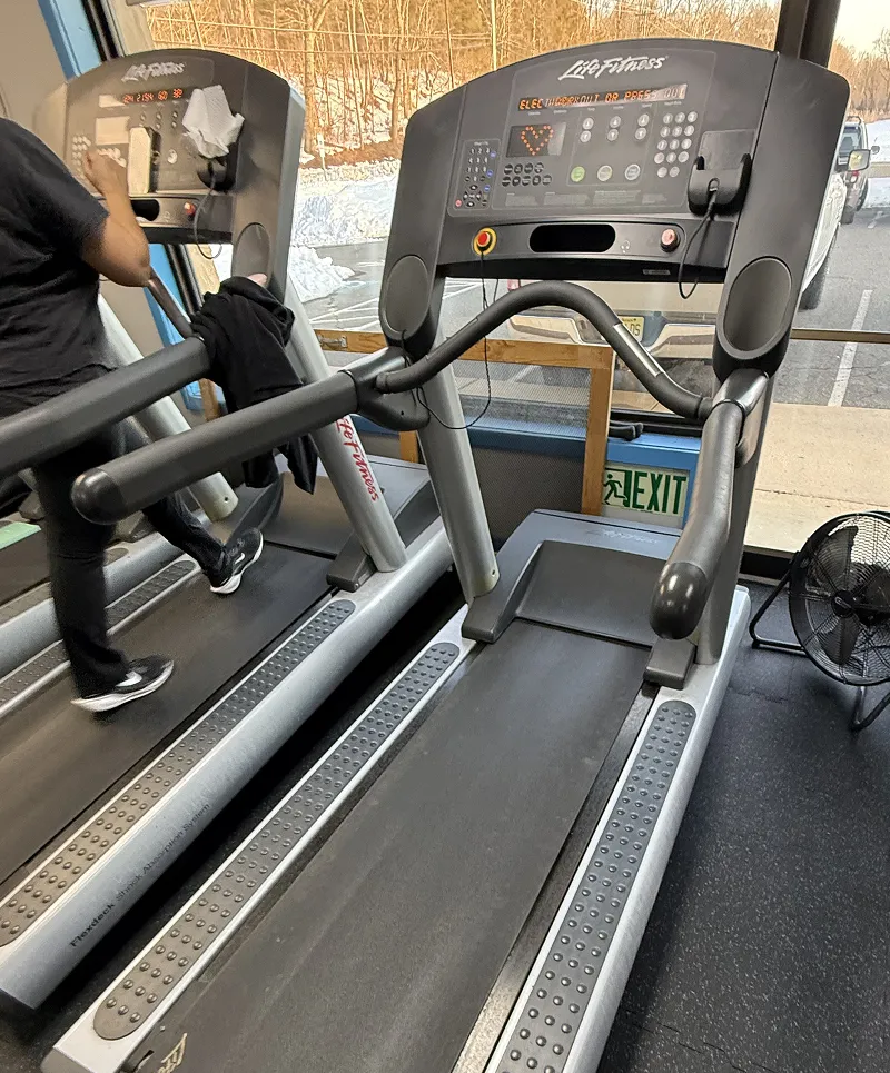 Life Fitness commercial treadmill being serviced at a gym facility in Bridgewater NJ