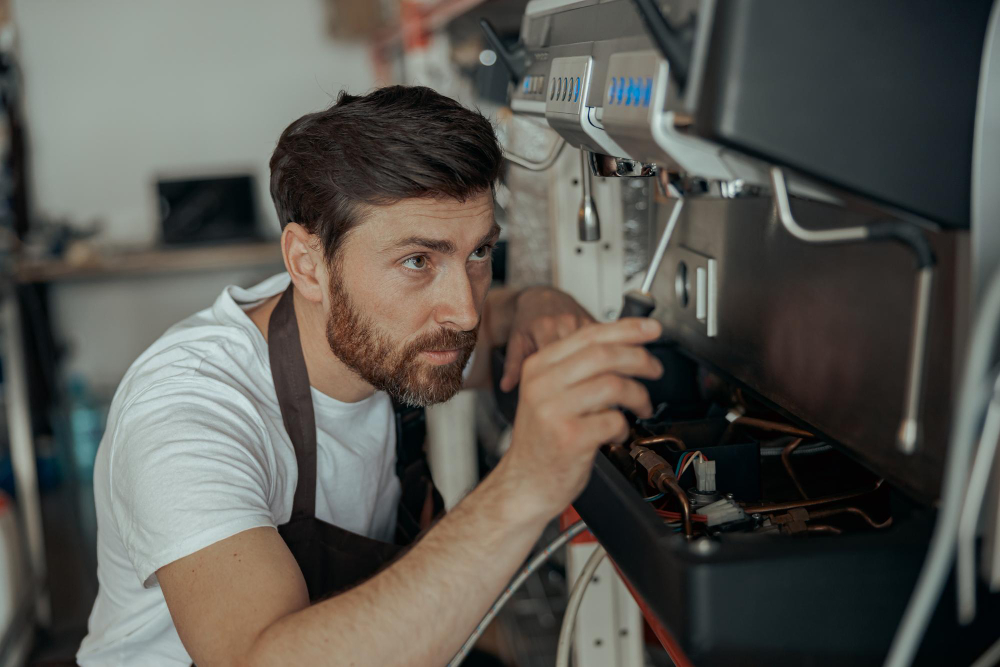 technician repairing a washing machine