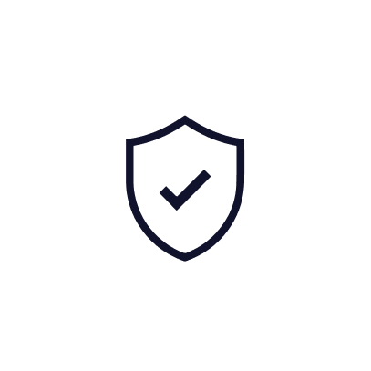 Shield icon with a checkmark inside representing trust.