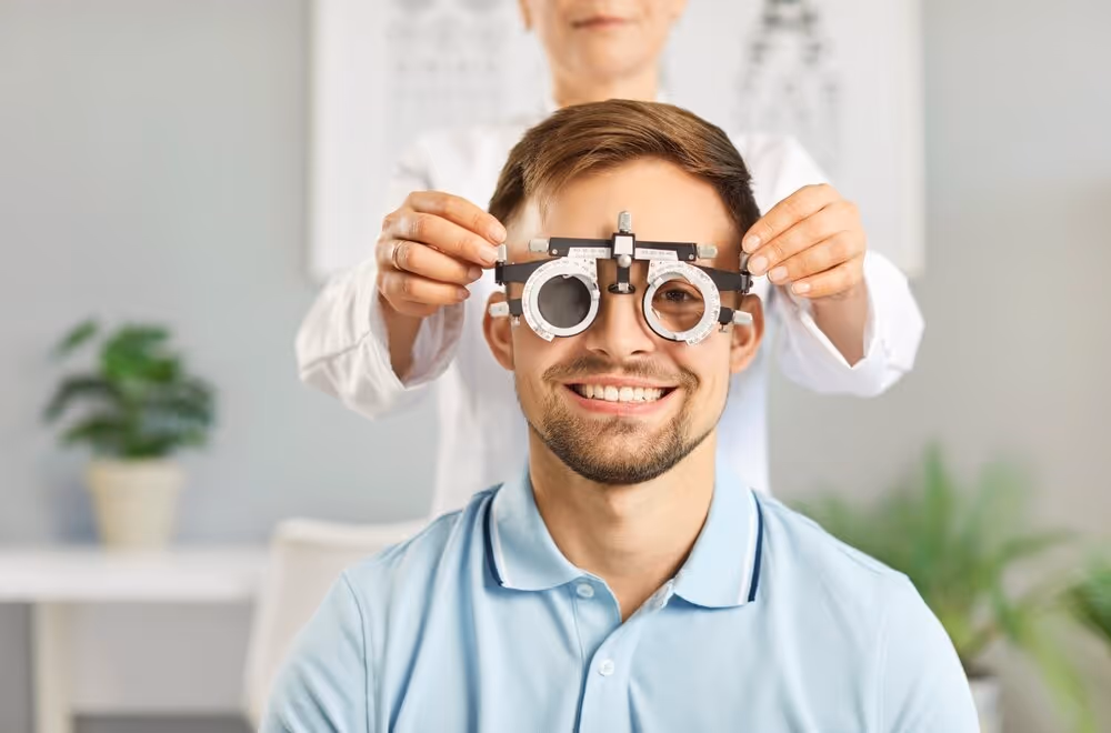 Transforming Vision with Optometrist Care. Young man having eye exam.