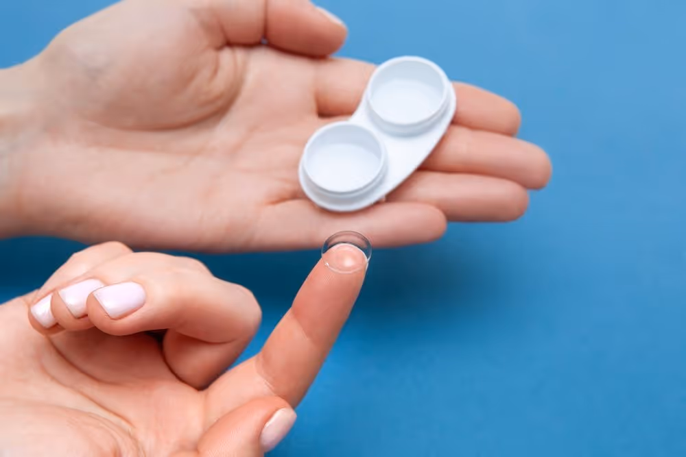 How Do Contact Lenses Improve Peripheral Vision Quality? Eye lenses. In beautiful female hands there is a case and soft contact lenses. Contact lenses for eyes. Close-up.