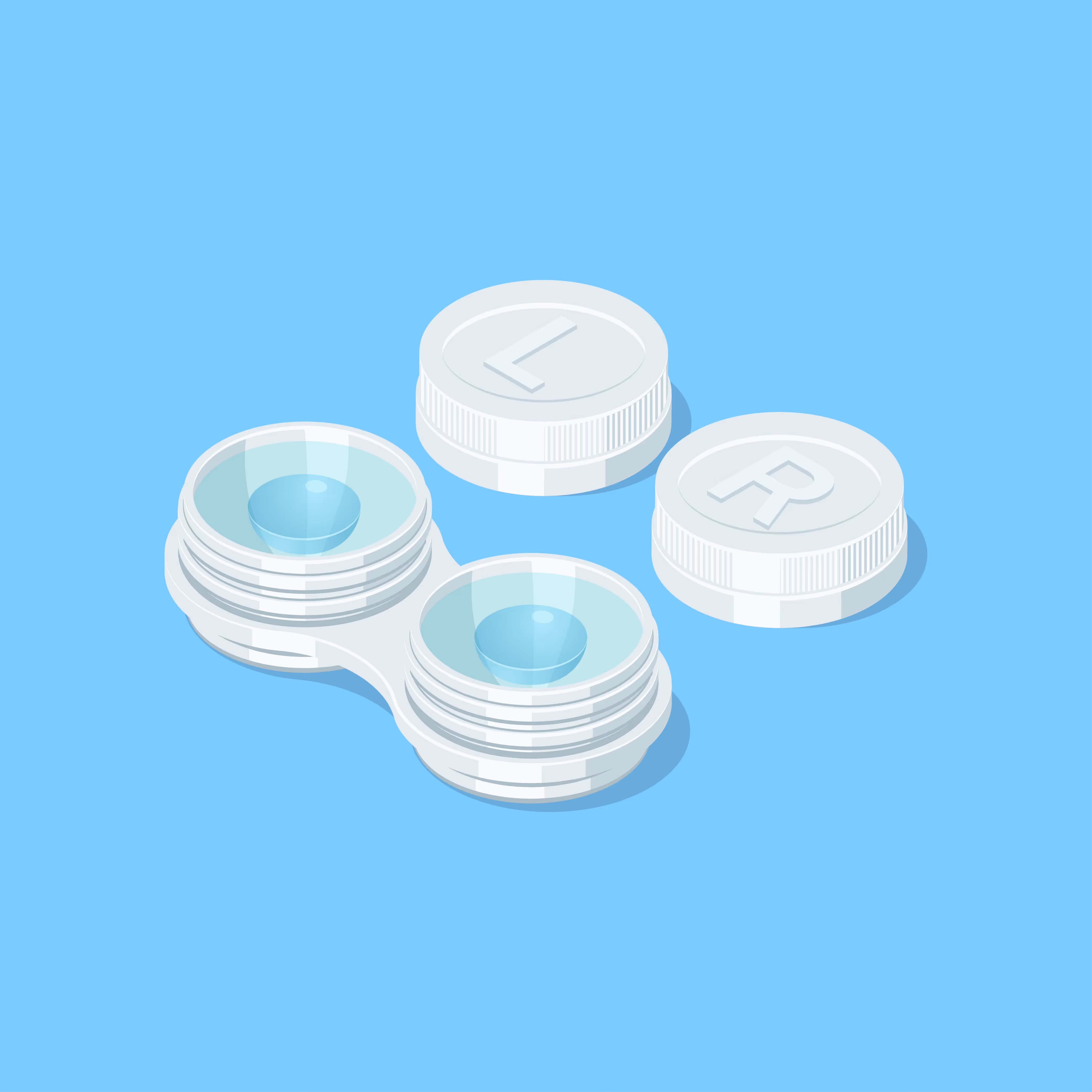 Contact Lenses. Opened contact lenses container. Isometric vector illustration.