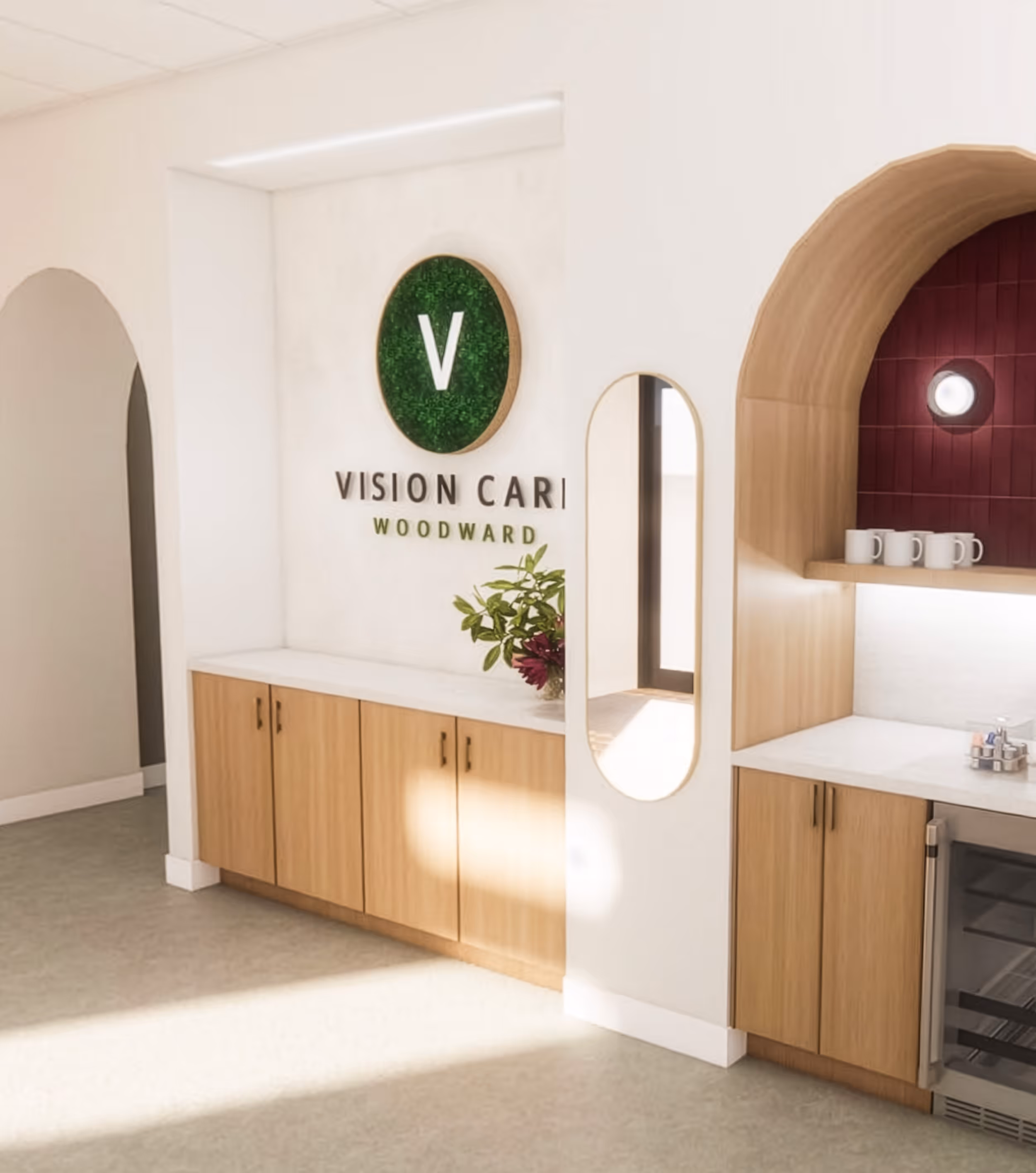 Render of entry way for Vision Care Woodward's new location