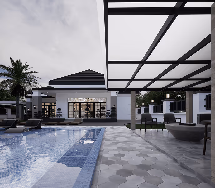 Custom outdoor living space and patio design by JCM Construction in Northern NJ