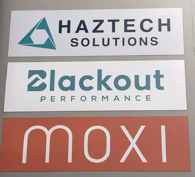 Haztech Solutions, Blackout Performance and MOXI signage at 18 Carbon Court, Osborne Park