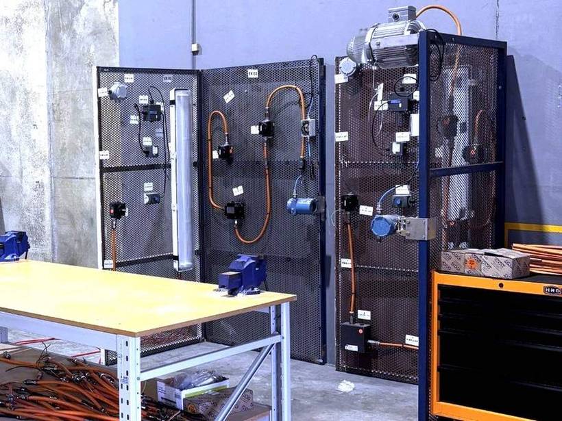Labelled Ex equipment mounted on practical training rigs
