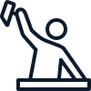 Symbol einer Baustellenfigur mit Helm, die eine Fahne hält.