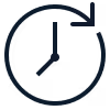 Stilisierte Uhr mit Zeigern auf zwölf und drei Uhr.