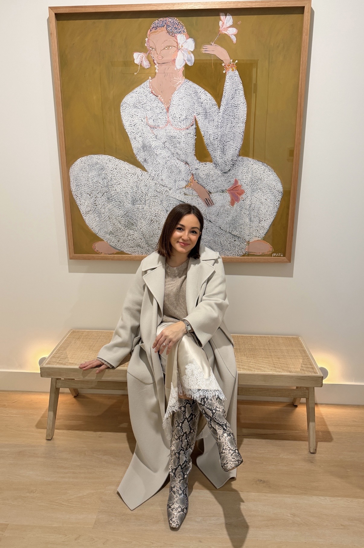 Rachel Ponte, founder of Maeve Media AI automation agency, photographed in a Melbourne gallery.