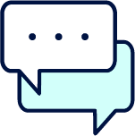 Stylized communication speech bubbles illustration on the ZuBrand contact page