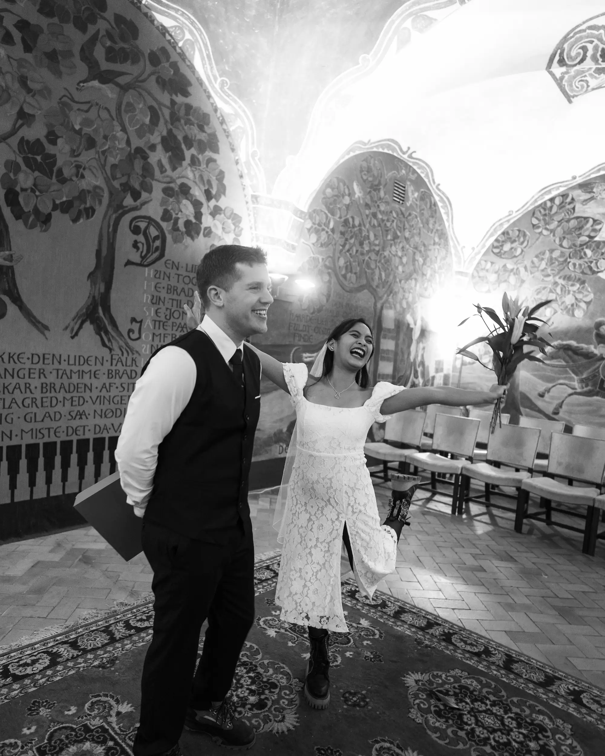Happily married couple celebrating