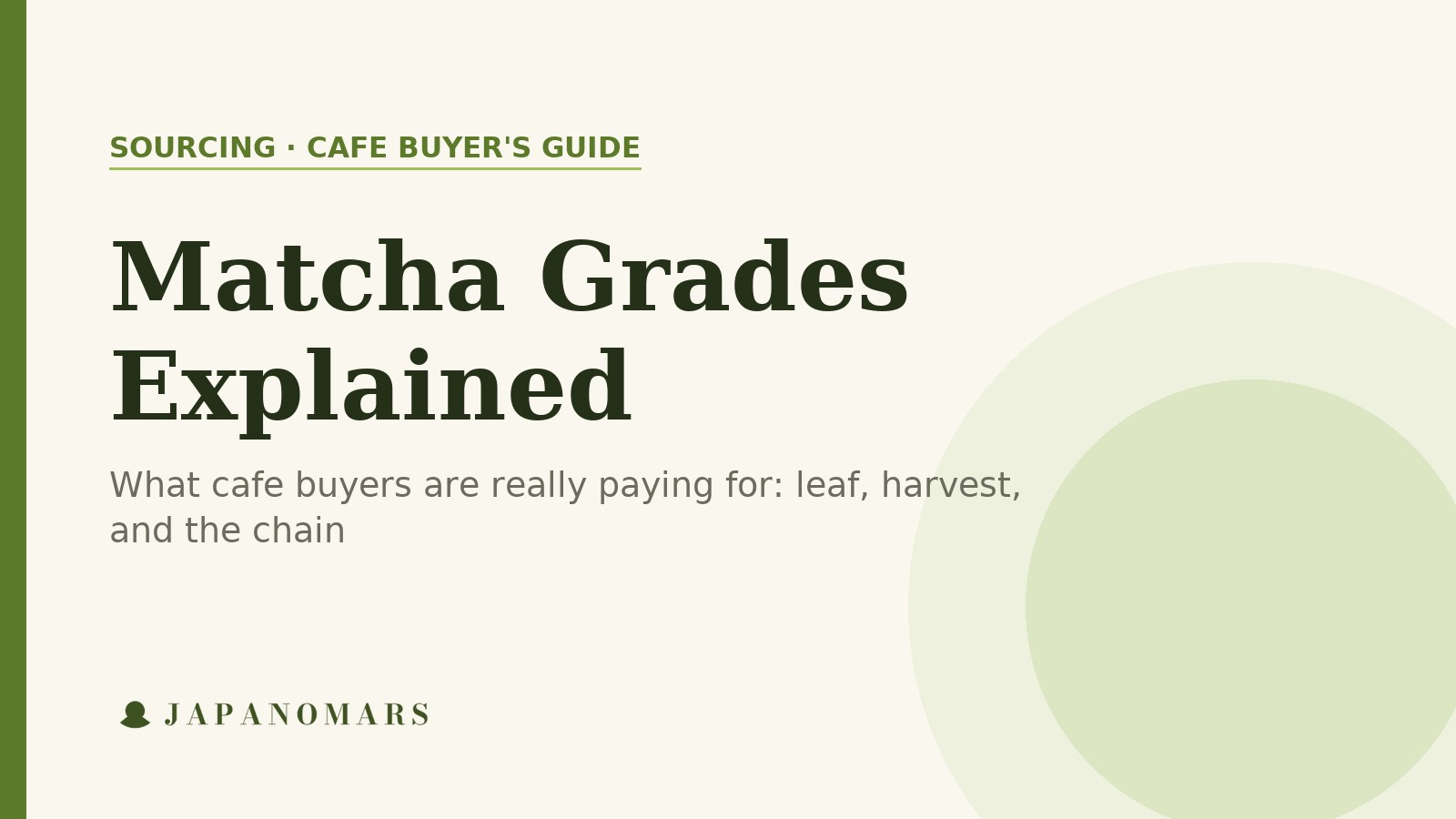 Bowls of matcha at different grades, from vivid ceremonial to duller culinary
