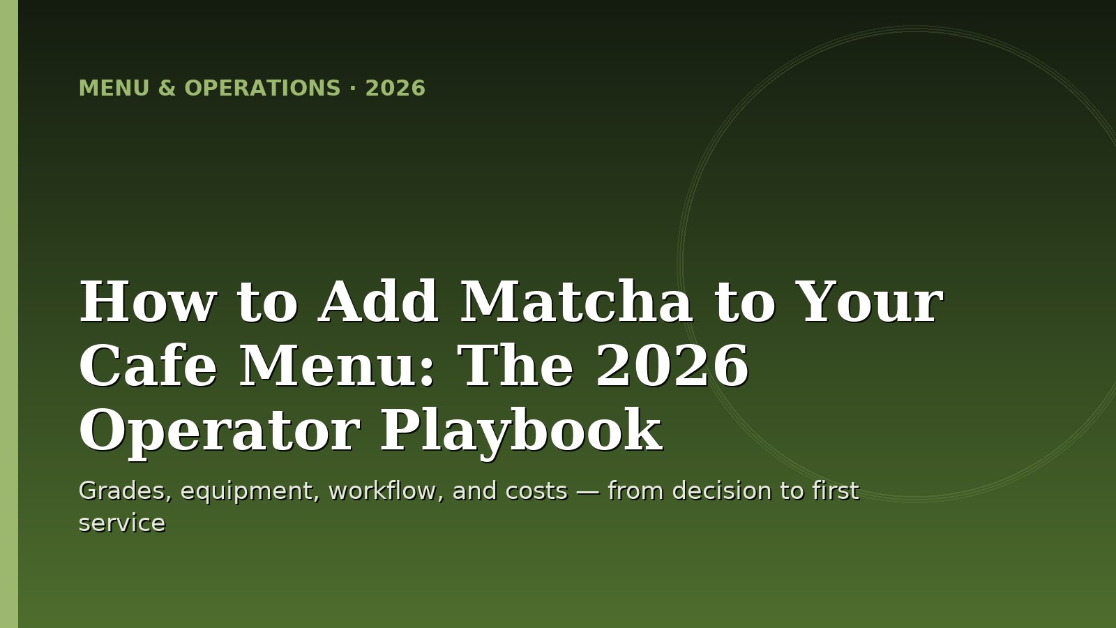Cafe bar setup for a matcha menu program, batched matcha concentrate, scale, and iced matcha latte, Japanomars operator guide