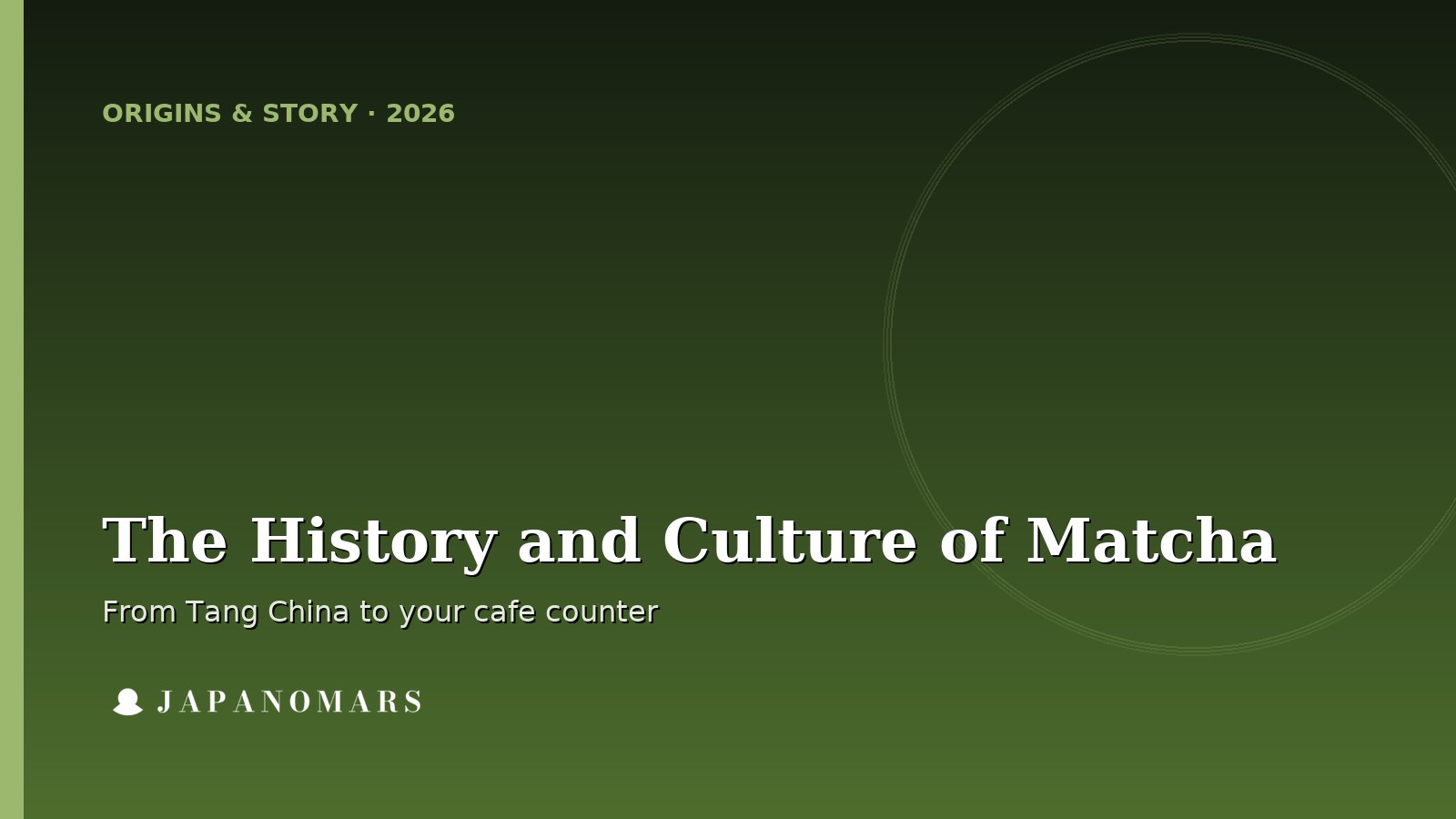 Branded Japanomars header: the history and culture of matcha, from Tang China to your cafe counter.