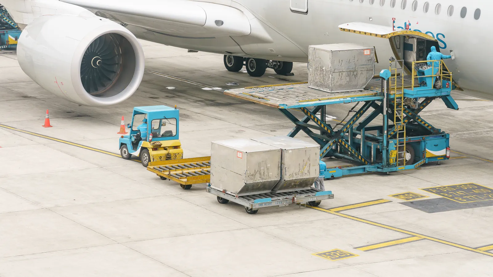 Freight being loaded onto an aircraft