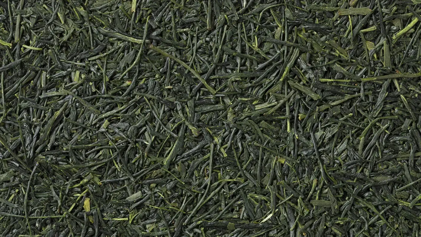 Close up of high grade Japanese dried tea leaves