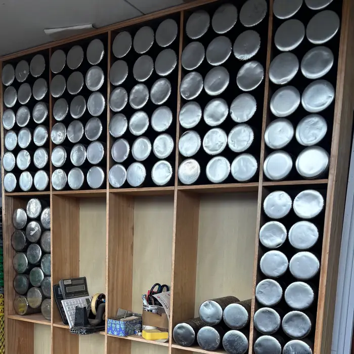 Sample tins in the tasting room