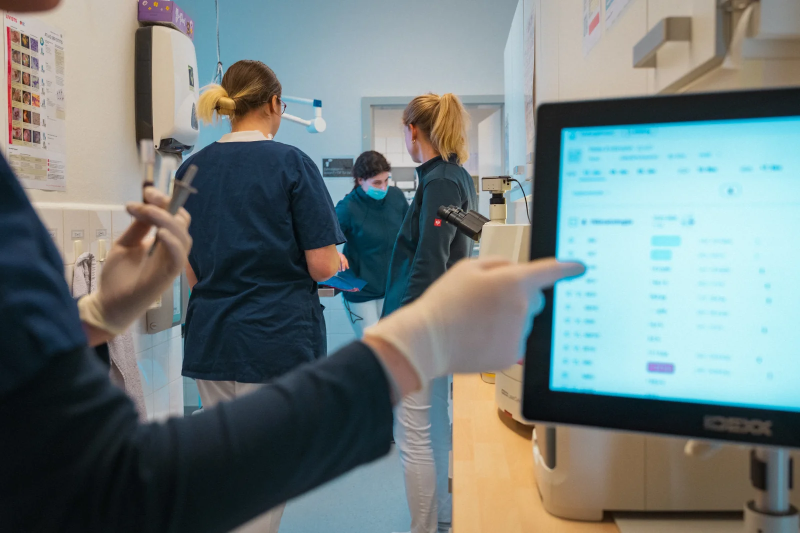 Tierärztin hört einen Patienten mit dem Stethoskop ab