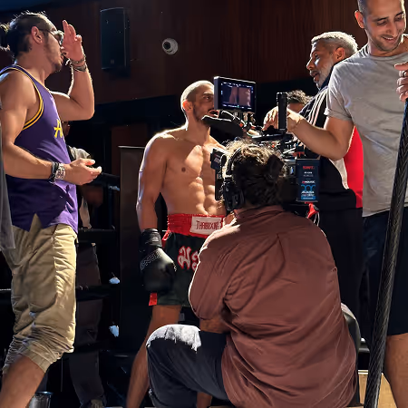 Film crew working on a professional movie production set