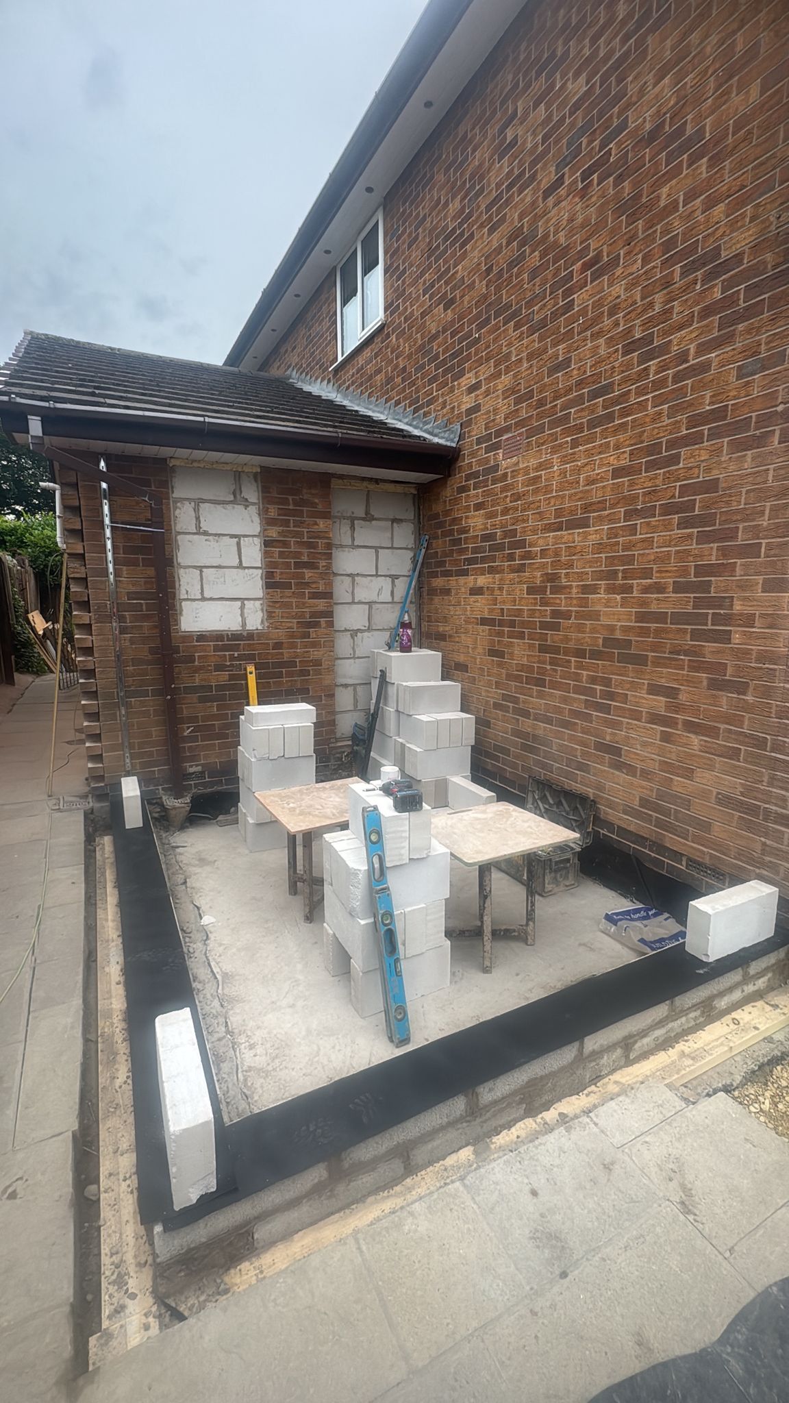House extension build with brickwork and blockwork in progress in Manchester