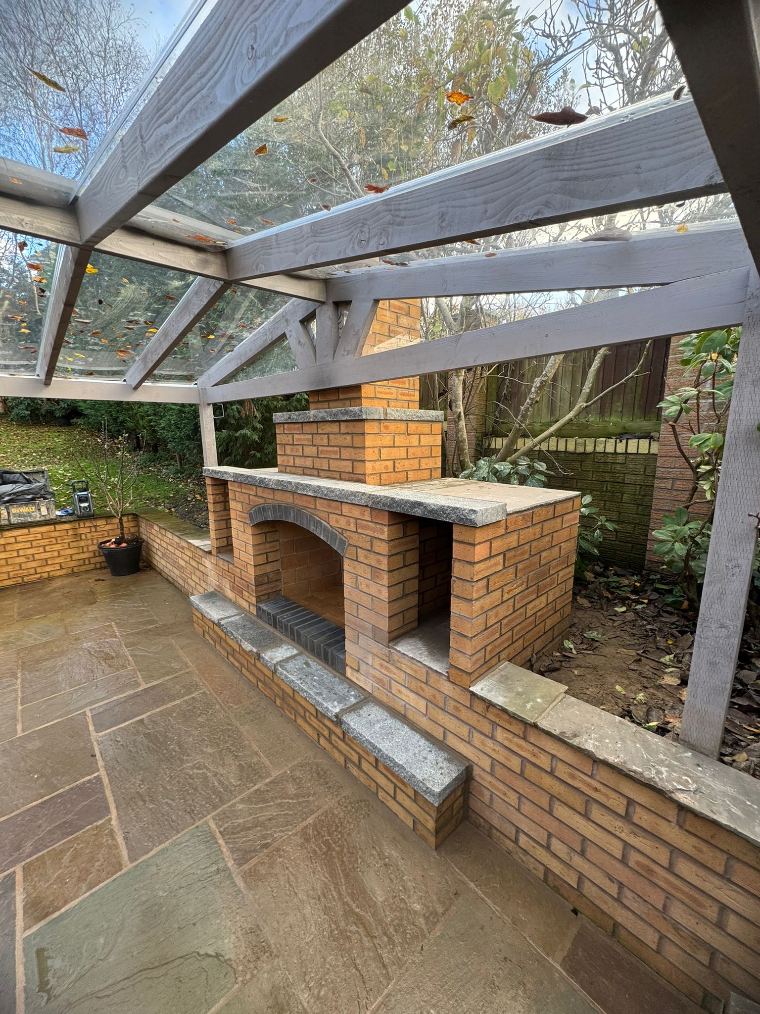 Custom brickwork outdoor feature and garden structure built in Cheshire