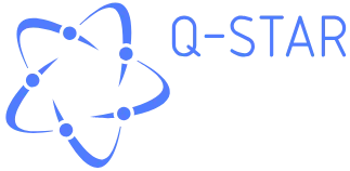 Q-STAR text with a stylized star logo composed of intertwined blue lines.