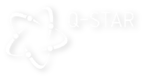 Q-STAR logo with stylized atomic orbit design featuring circular nodes.