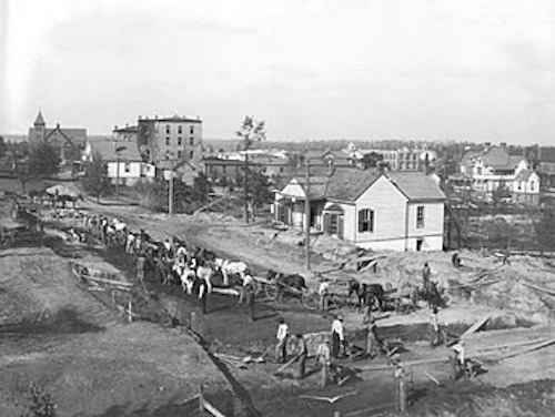 Students working on C.P. Huntington Building, ca. 1906