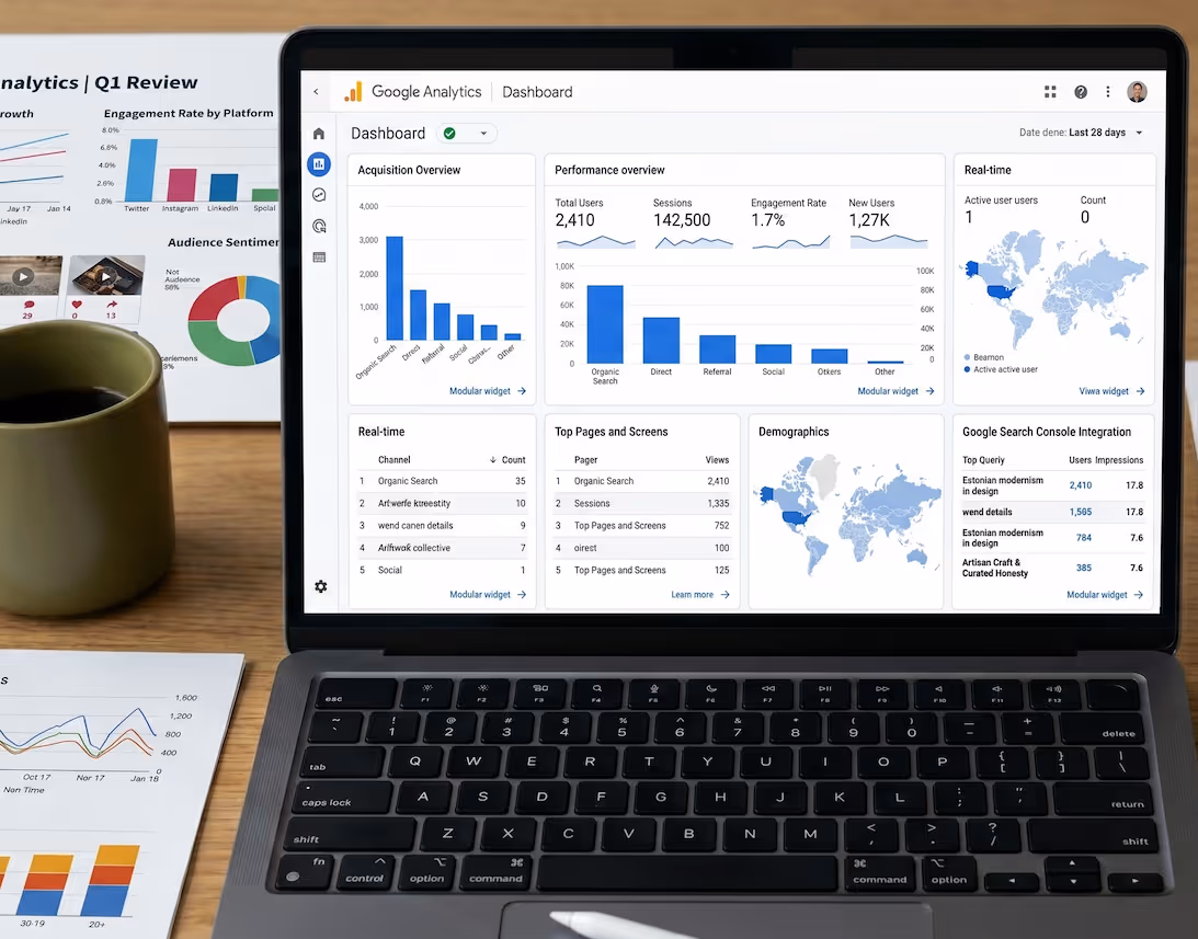 Image of a laptop showing an analytics screen