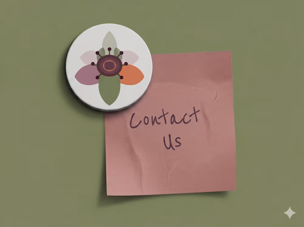 Calluna Collective logo on a green background with a pink post-it saying "contact us" 
