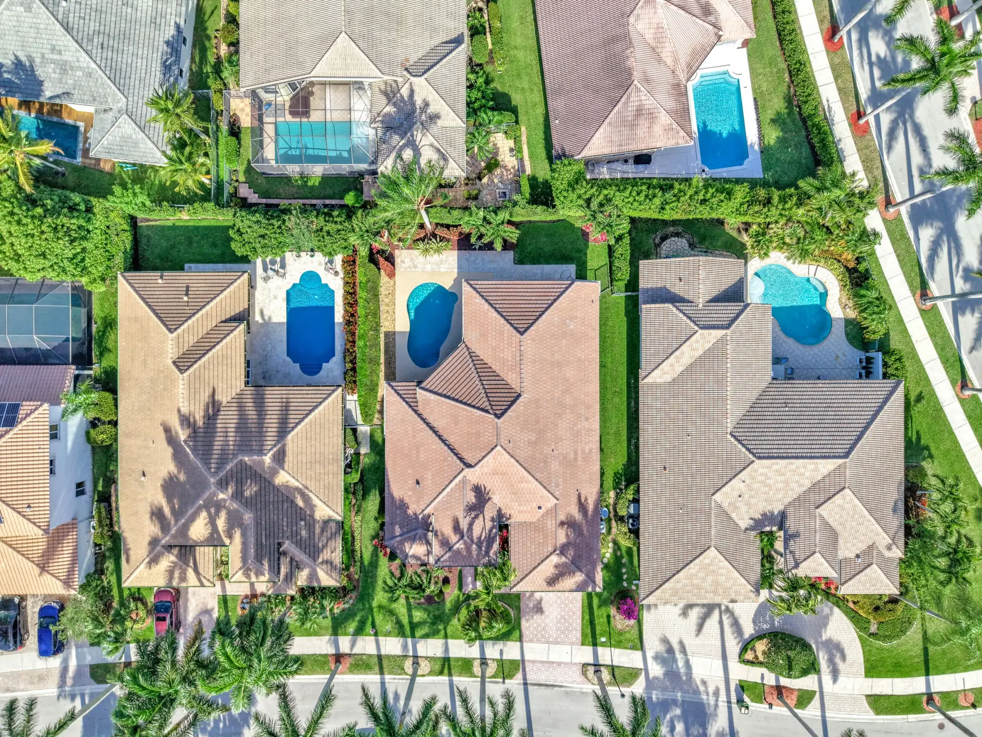 Aerial view of South Florida homes with pools