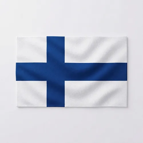 Flag of Finland with a blue Nordic cross on a white background.