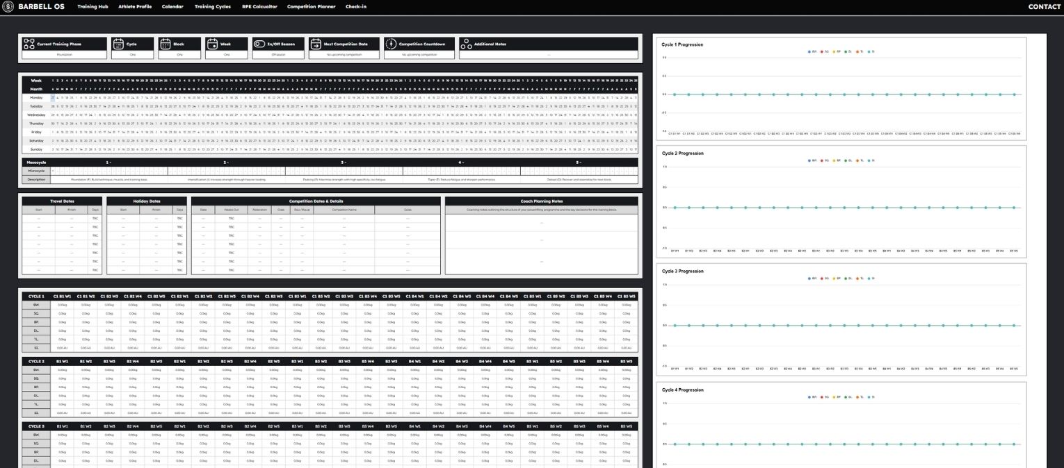 arbell OS calendar showing training cycle data and planning view.