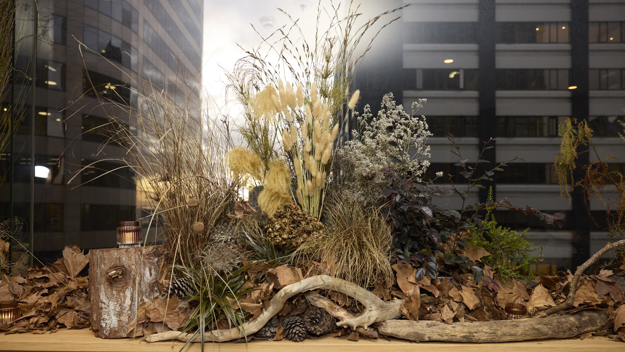 Dried grasses and driftwood styling by GreenAir at JW Marriott Auckland