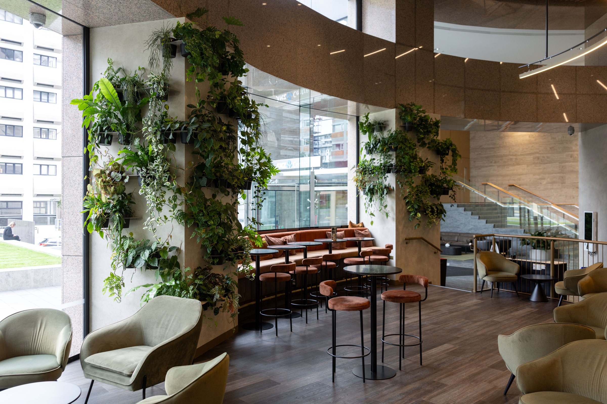 Interior living wall and breakout seating at the ANZ Centre