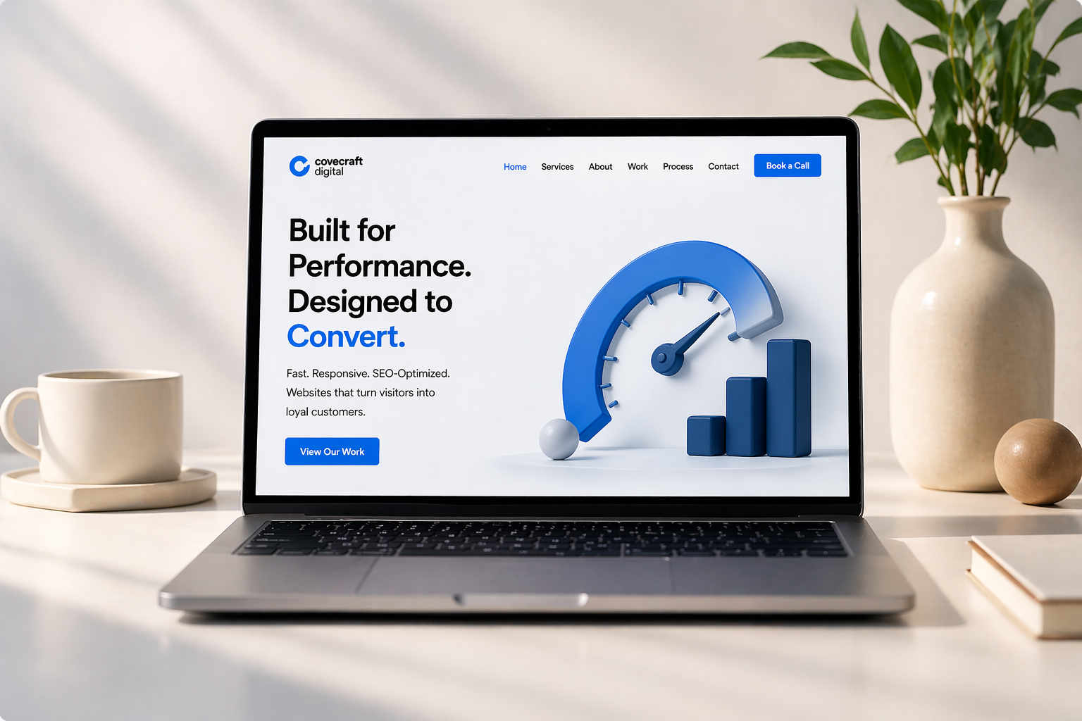 [digital project] image of past client project on a laptop screen in a modern office