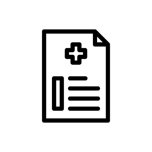 Medical document icon with a cross and text lines.