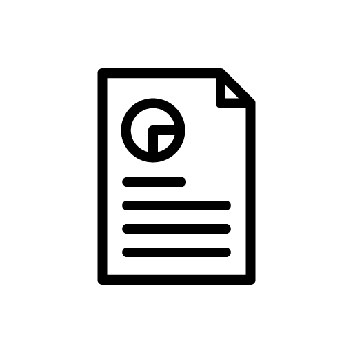 Icon of a document with a pie chart and four horizontal lines representing text.