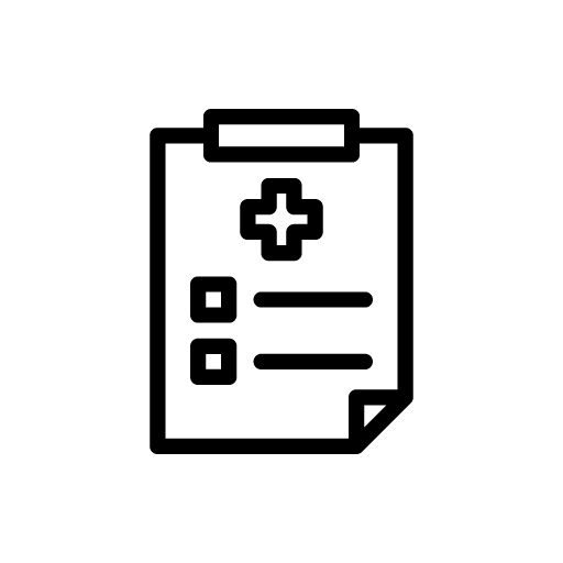 Clipboard with medical cross and two checkboxes on a form.