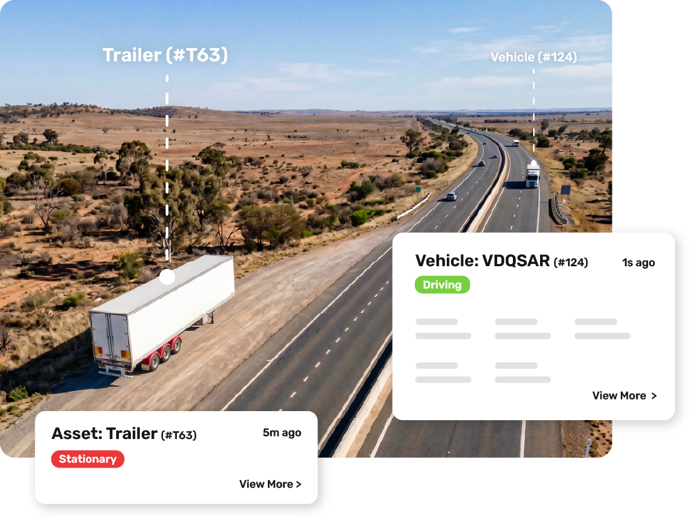 Trailer parked on the left side of the road and a Vehicle driving on the right