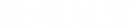 Text reading REALNEST in a bold, stylized white font on a black background.
