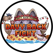 Davy back fight area | Logo with two sharks and the text Davy Back Fight in bold letters above stylized waves.