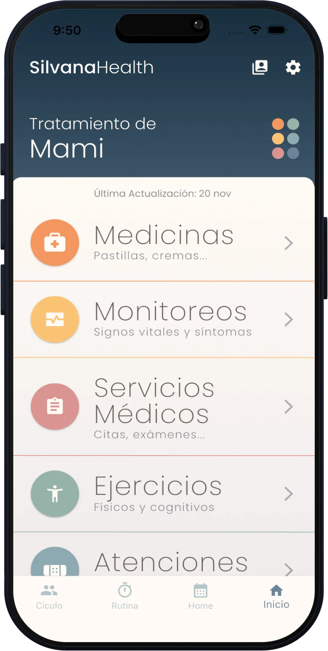 SilvanaHealth app home