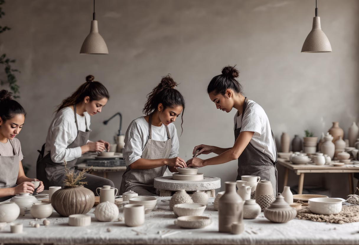 image of art class in session (ceramic studio)