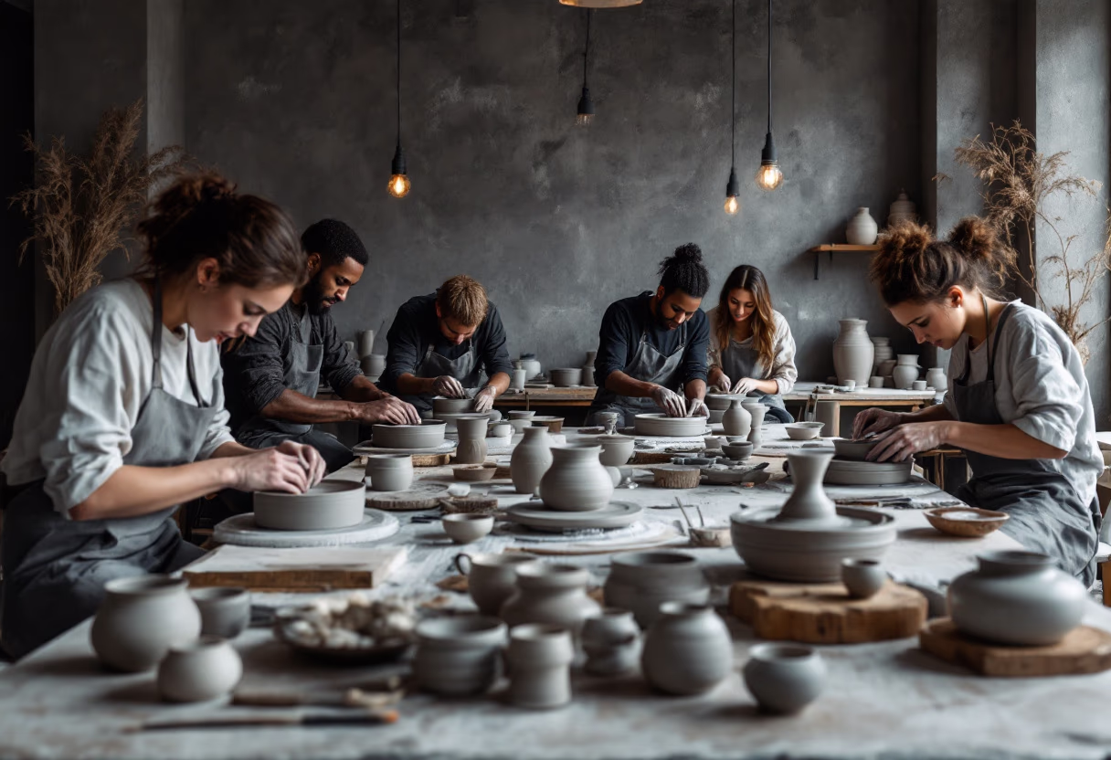 image of art class in session (ceramic studio)