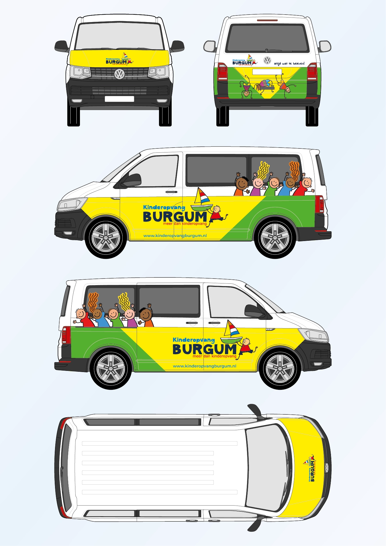 Ontwerpvoorstel voertuigbelettering Volkswagen Transporter Kinderopvang Burgum